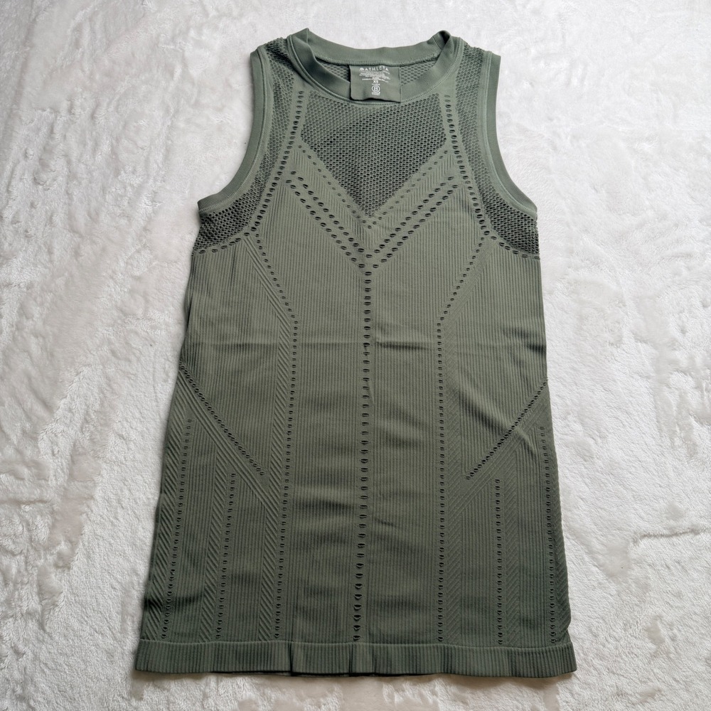 Athleta Oxygen Tank Top XS Green Seamless Mesh Ventilation 444822 Workout Yoga